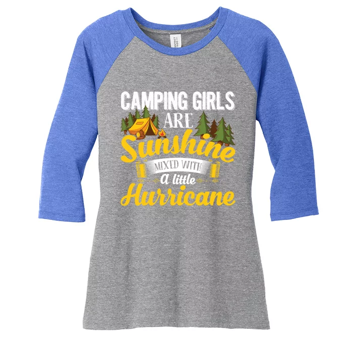 Camping Girls Are Sunshine Mixed With A Little Hurricane Great Gift Women's Tri-Blend 3/4-Sleeve Raglan Shirt