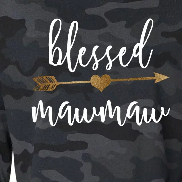 Cute Gold Arrow Blessed Mawmaw Funny Gift Memaw Funny Gift Cropped Pullover Crew