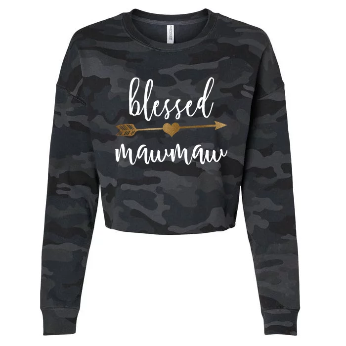 Cute Gold Arrow Blessed Mawmaw Funny Gift Memaw Funny Gift Cropped Pullover Crew