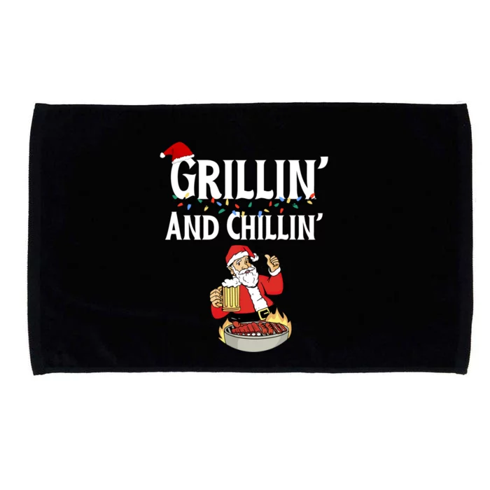 Christmas Grillin And Chillin Santa Grilling Cool Gift Microfiber Hand Towel