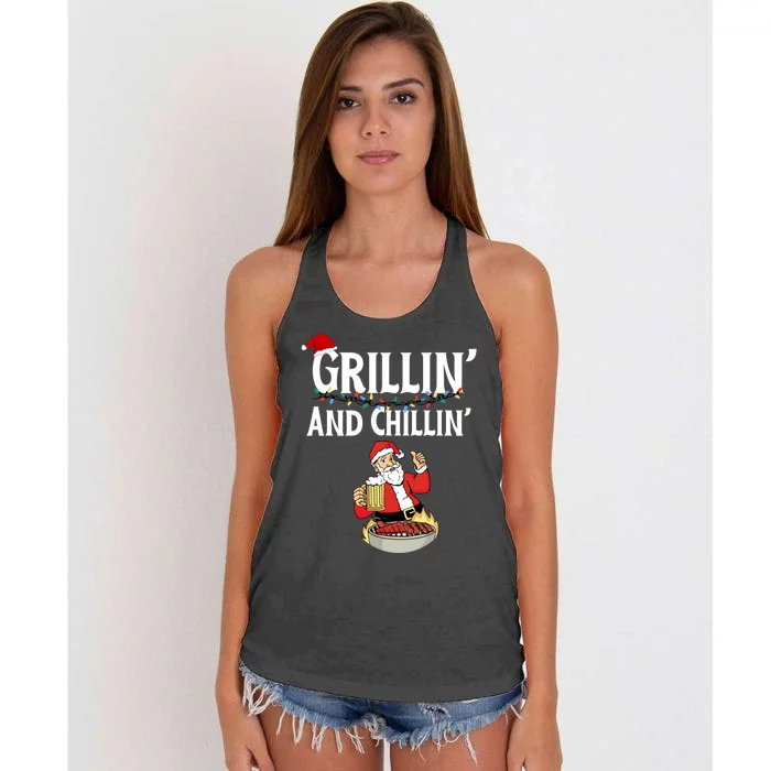 Christmas Grillin And Chillin Santa Grilling Cool Gift Women's Knotted Racerback Tank