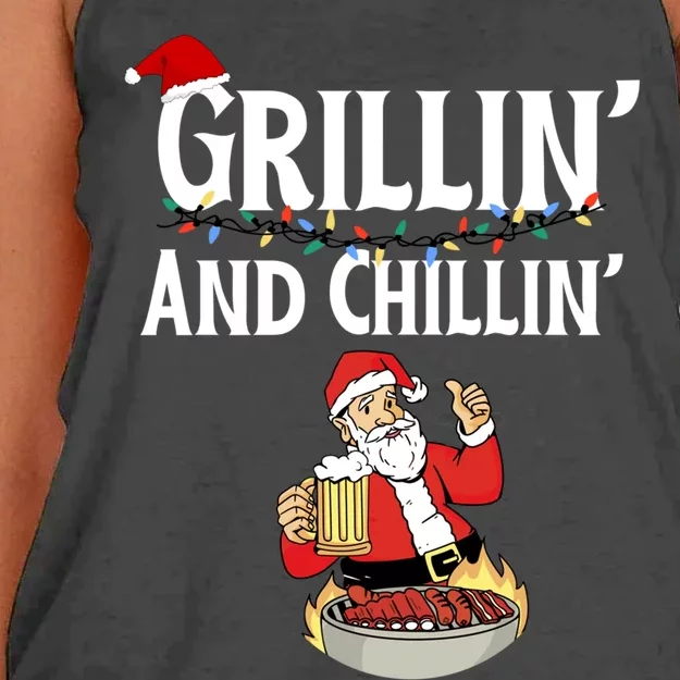 Christmas Grillin And Chillin Santa Grilling Cool Gift Women's Knotted Racerback Tank