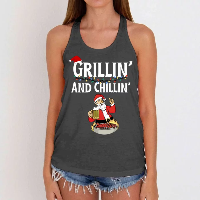 Christmas Grillin And Chillin Santa Grilling Cool Gift Women's Knotted Racerback Tank