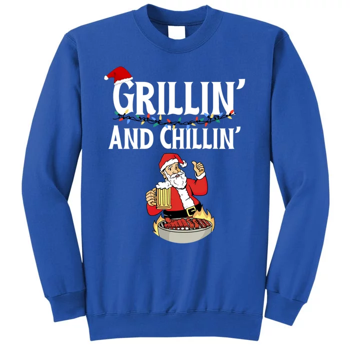 Christmas Grillin And Chillin Santa Grilling Cool Gift Tall Sweatshirt