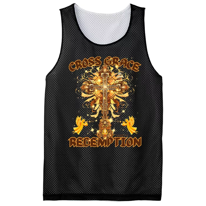 CROSS GRACE AND REDEMPTION Christian Design Mesh Reversible Basketball Jersey Tank