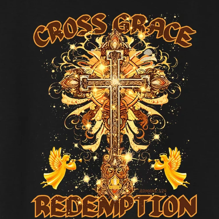 CROSS GRACE AND REDEMPTION Christian Design Women's Crop Top Tee