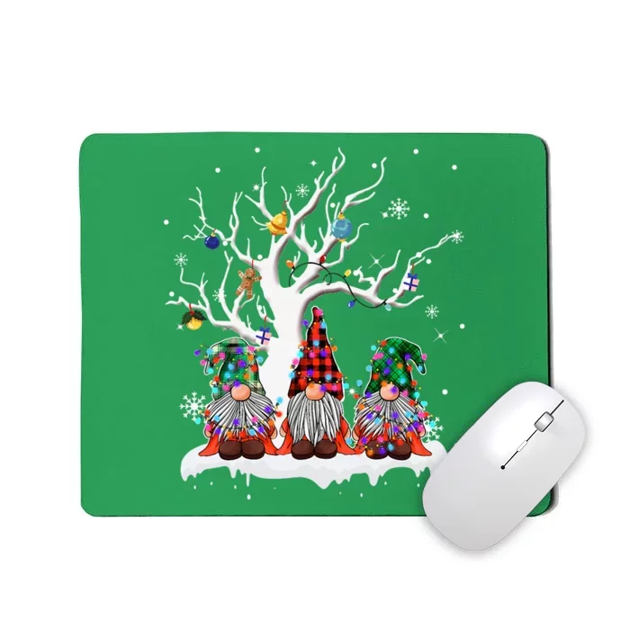 Cute Gnome Buffalo Plaid Christmas Tree Light Ugly Santa Hat Mousepad