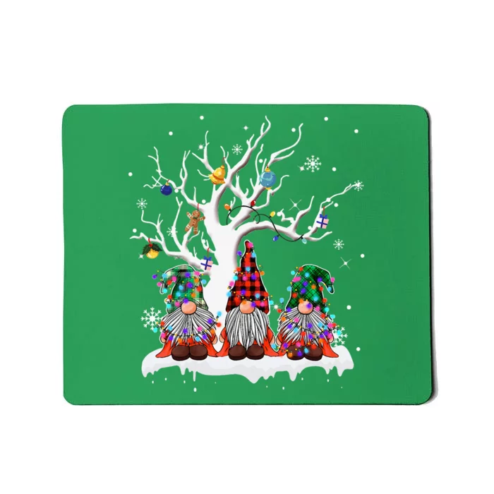 Cute Gnome Buffalo Plaid Christmas Tree Light Ugly Santa Hat Mousepad