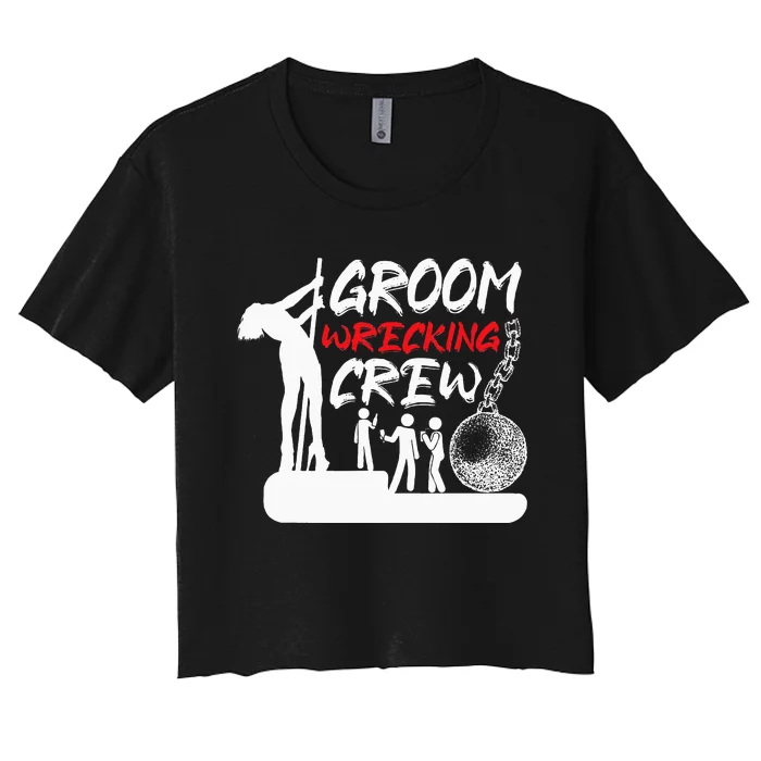 Crew Groomsmen Bachelor Party Stag Groom Funny Women's Crop Top Tee