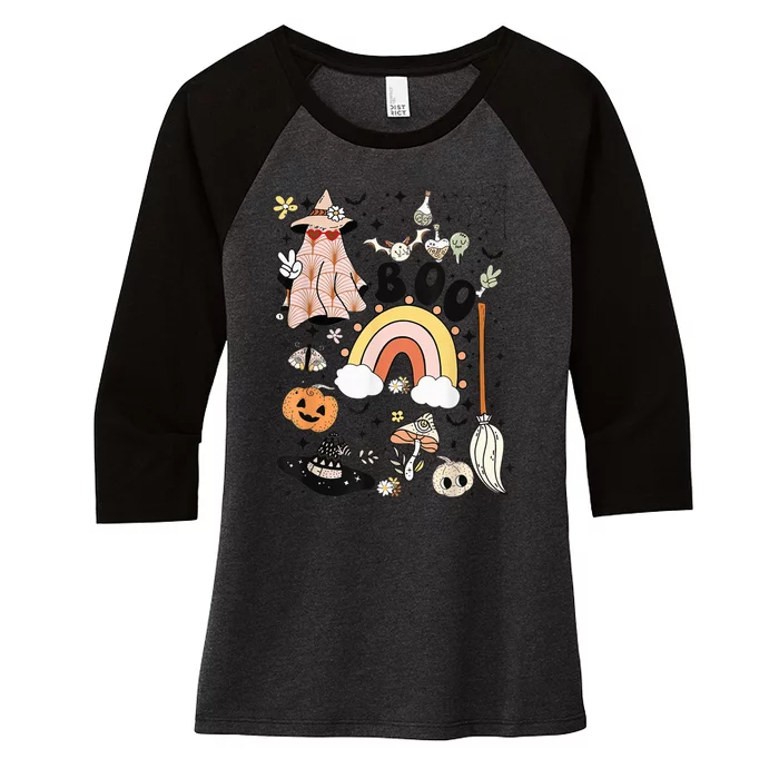 Cute Ghost Boo Halloween, Ghost Spooky Season, Halloween Tee Women's Tri-Blend 3/4-Sleeve Raglan Shirt