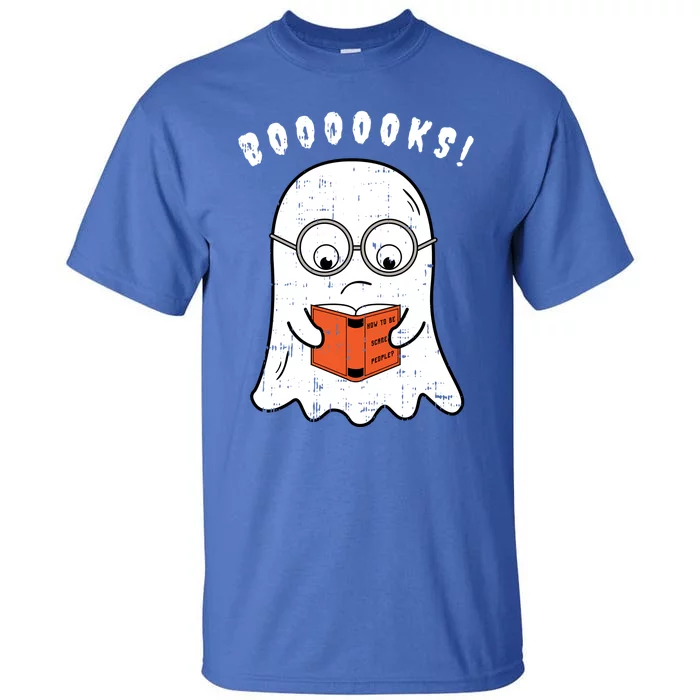 Cartoon Ghost Boo Reading Books Costume Easy Halloween Funny Gift Cool Gift Tall T-Shirt