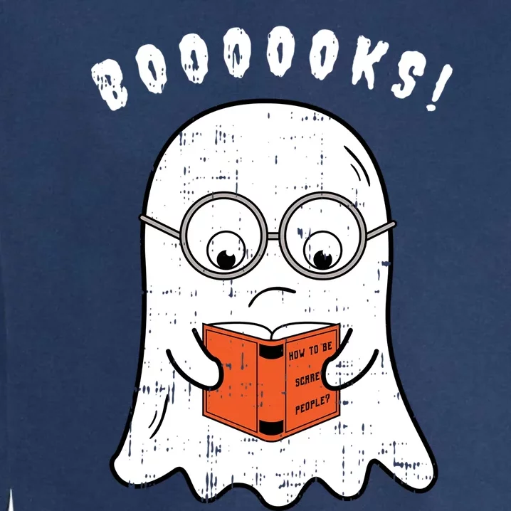 Cartoon Ghost Boo Reading Books Costume Easy Halloween Funny Gift Cool Gift Garment-Dyed Sweatshirt