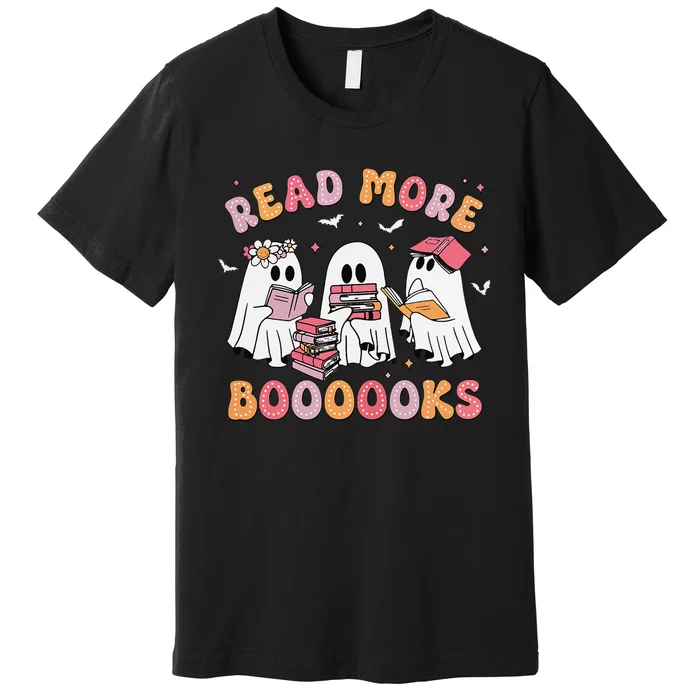 Cute Ghost Book Read More Books Funny Teachers Halloween Gift Premium T-Shirt