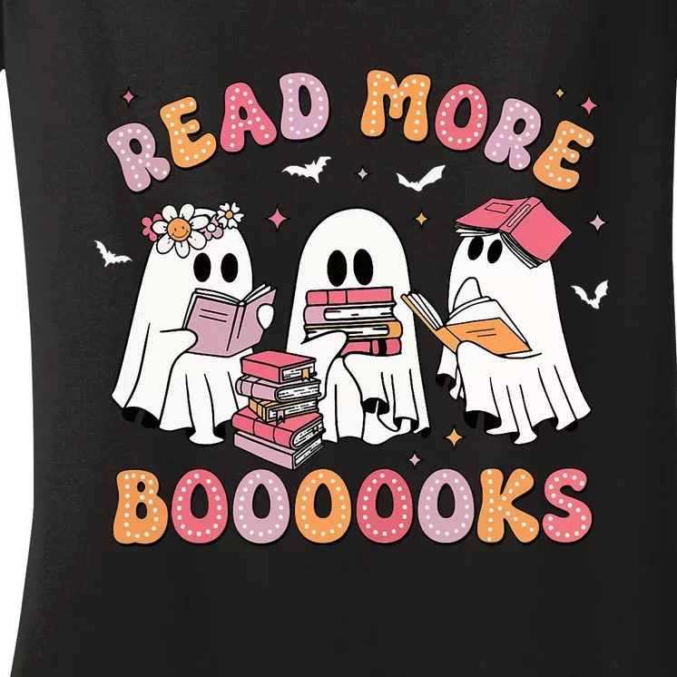 Cute Ghost Book Read More Books Funny Teachers Halloween Women's V-Neck T-Shirt