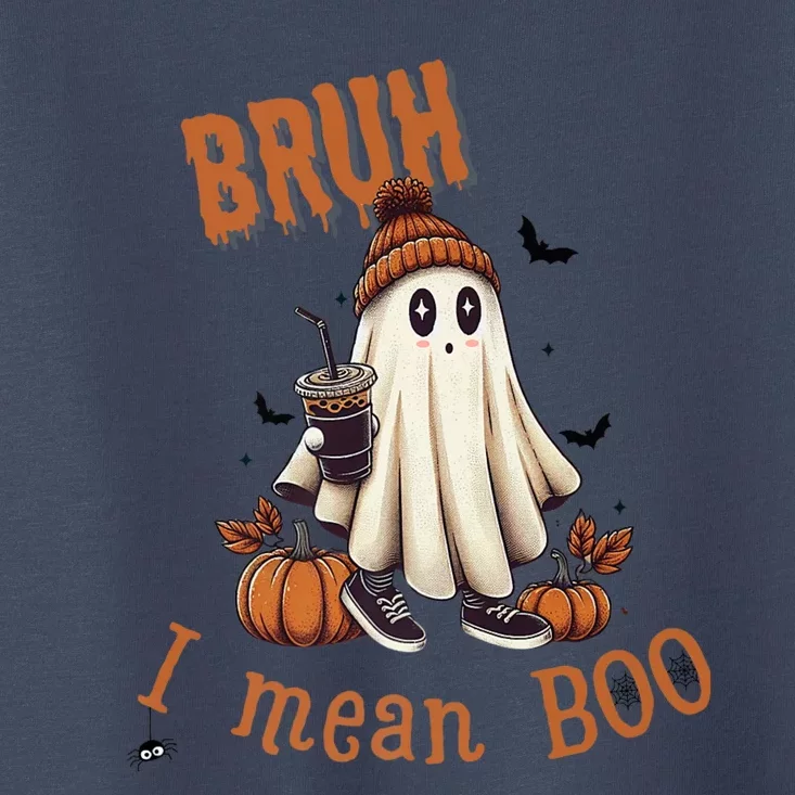 Cute Ghost Bruh I Mean Boo Halloween Ice Coffee Toddler T-Shirt