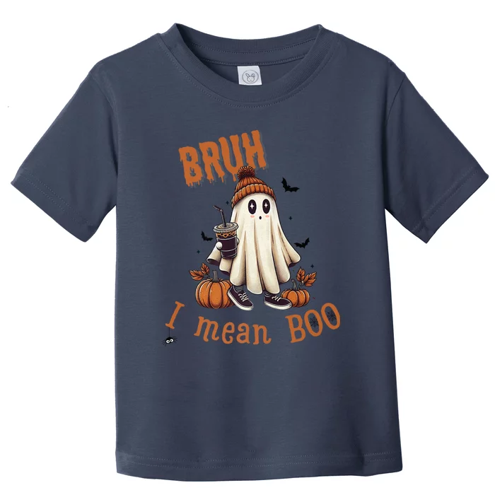 Cute Ghost Bruh I Mean Boo Halloween Ice Coffee Toddler T-Shirt