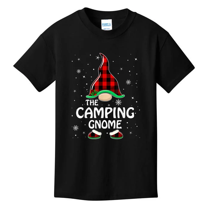 Camping Gnome Buffalo Plaid Matching Family Christmas Gift Kids T-Shirt