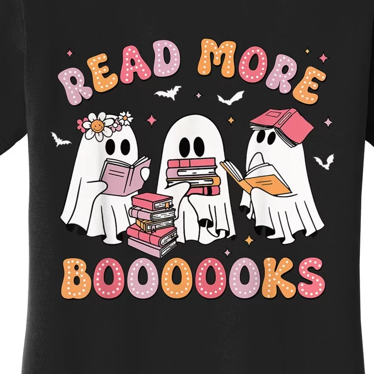 Cute Ghost Book Read More Books Funny Teachers Halloween Women's T-Shirt