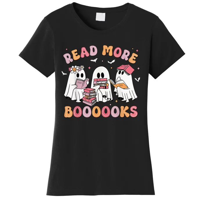 Cute Ghost Book Read More Books Funny Teachers Halloween Women's T-Shirt