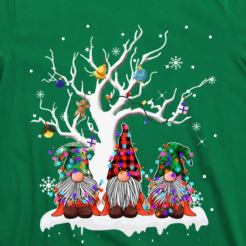 Cute Gnome Buffalo Plaid Christmas Tree Light Ugly Santa Hat T-Shirt