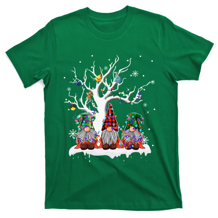 Cute Gnome Buffalo Plaid Christmas Tree Light Ugly Santa Hat T-Shirt