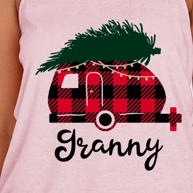 Christmas Granny Buffalo Car Tree Red Plaid Xmas Pajamas Great Gift Women's Knotted Racerback Tank