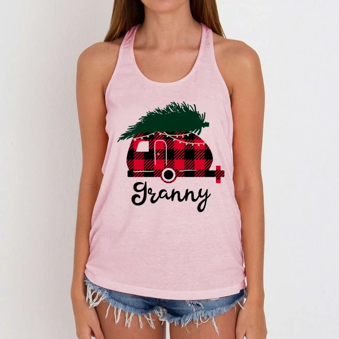 Christmas Granny Buffalo Car Tree Red Plaid Xmas Pajamas Great Gift Women's Knotted Racerback Tank