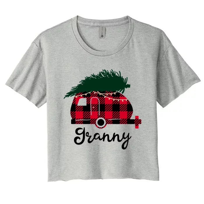 Christmas Granny Buffalo Car Tree Red Plaid Xmas Pajamas Great Gift Women's Crop Top Tee