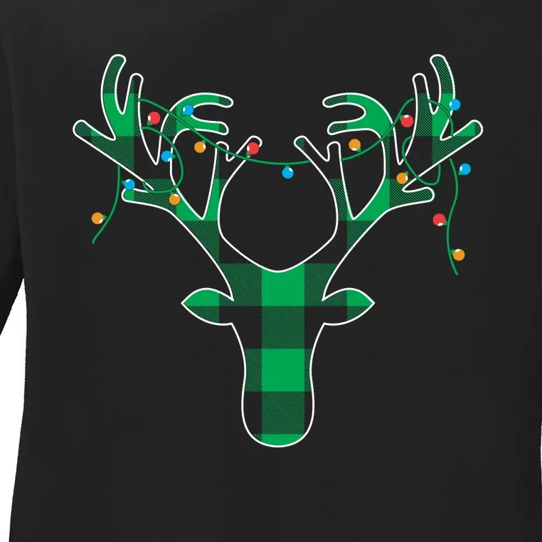 Classic Green Black Christmas Ladies Long Sleeve Shirt