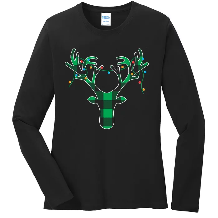 Classic Green Black Christmas Ladies Long Sleeve Shirt