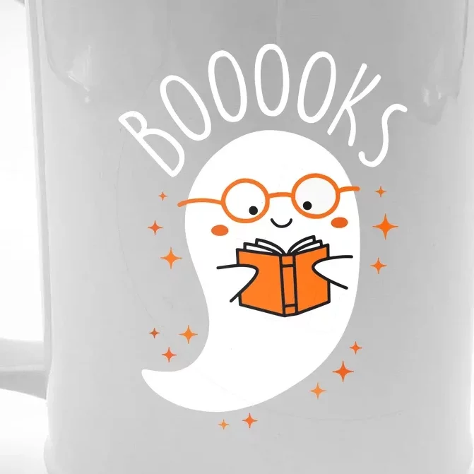 Cute Ghost Book Reading School Teacher Funny Halloween Gift Front & Back Beer Stein