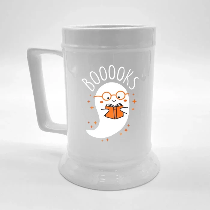 Cute Ghost Book Reading School Teacher Funny Halloween Gift Front & Back Beer Stein