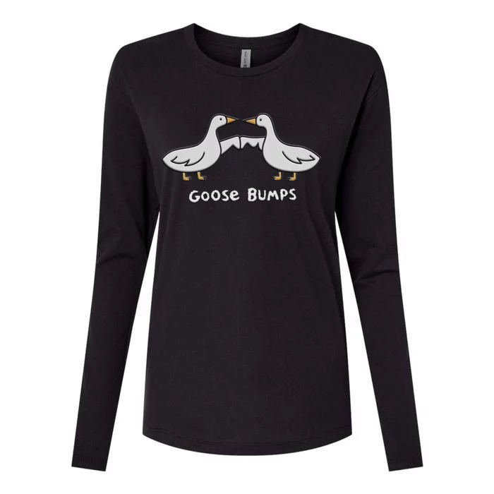 Cute Goose Bumps Funny Goose Embroidery Geese Fist Bump Pun Womens Cotton Relaxed Long Sleeve T-Shirt