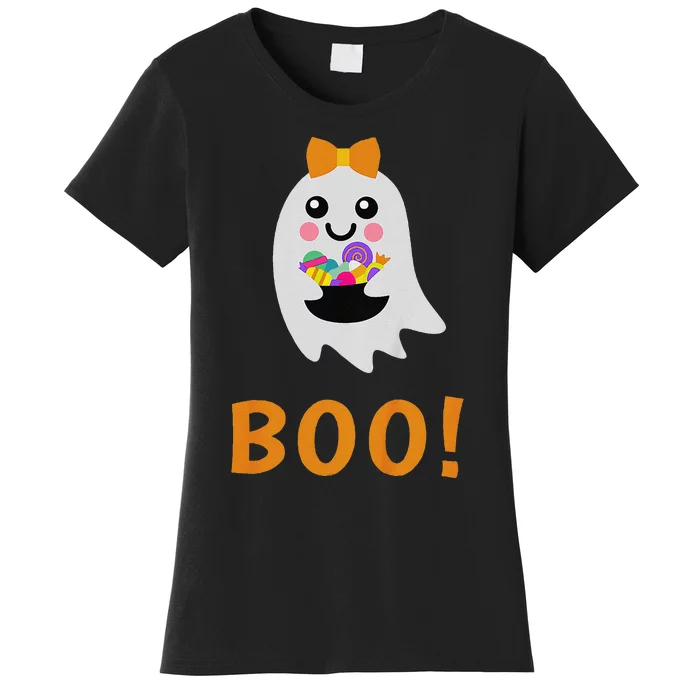 Cute Ghost Boo! With Sweets Halloween Women's T-Shirt