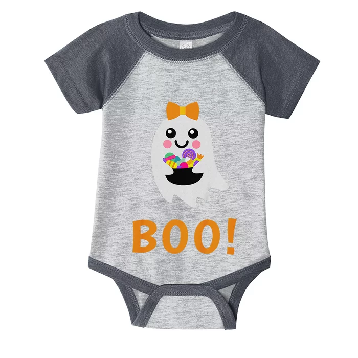 Cute Ghost Boo! With Sweets Halloween Infant Baby Jersey Bodysuit