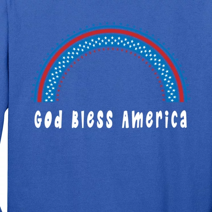 Cute God Bless America Patriotic Red White Blue Rainbow Gift Long Sleeve Shirt