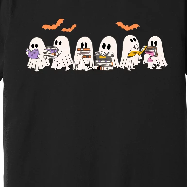 Cute Ghost Book Reading Halloween Premium T-Shirt