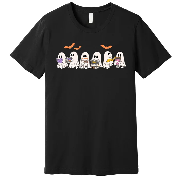 Cute Ghost Book Reading Halloween Premium T-Shirt