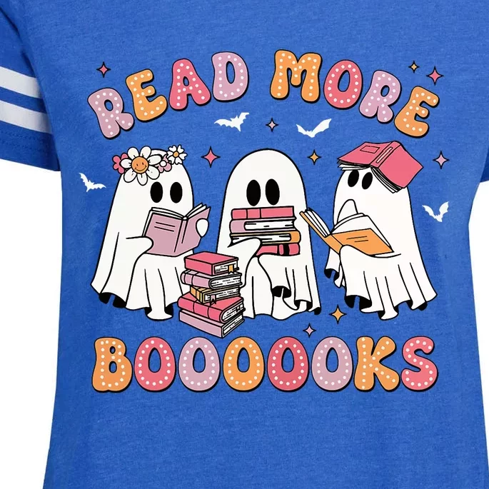 Cute Ghost Book Read More Books Funny Teachers Halloween Enza Ladies Jersey Football T-Shirt