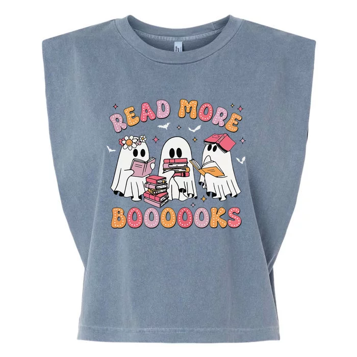 Cute Ghost Book Read More Books Funny Teachers Halloween Garment-Dyed Women's Muscle Tee