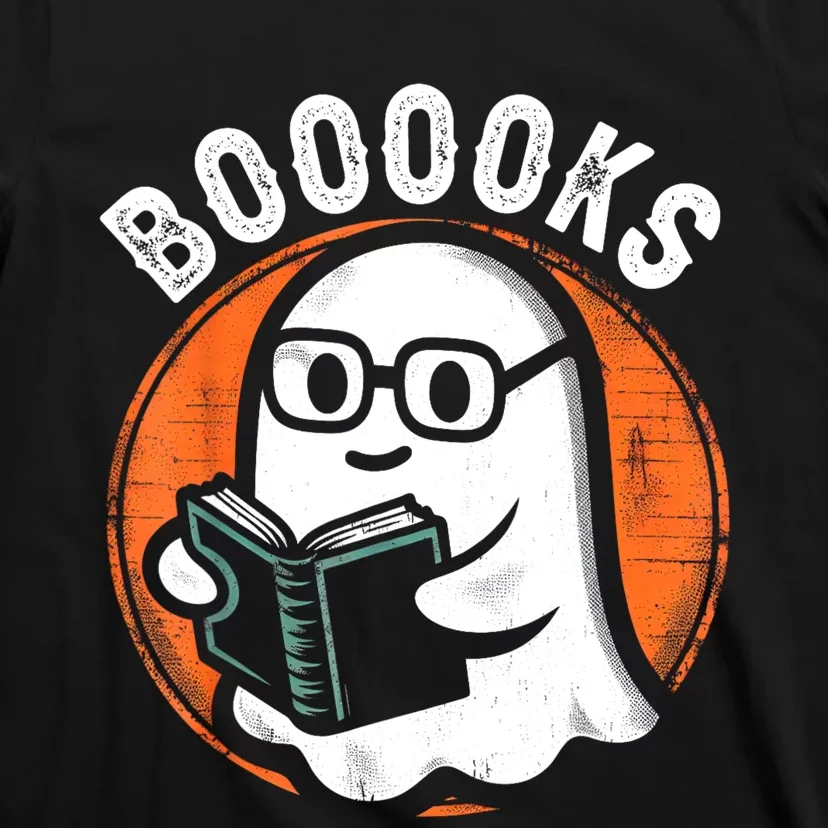 Cute Ghost Book Reading Books Lover Retro Halloween Teacher T-Shirt