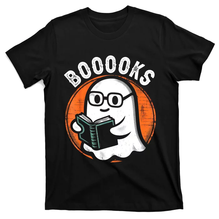 Cute Ghost Book Reading Books Lover Retro Halloween Teacher T-Shirt