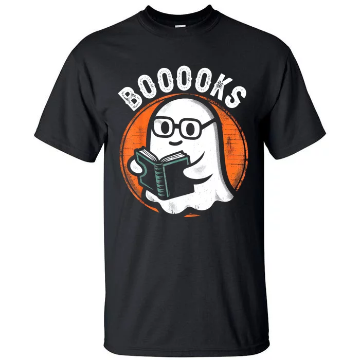 Cute Ghost Book Reading Books Lover Retro Halloween Teacher Tall T-Shirt