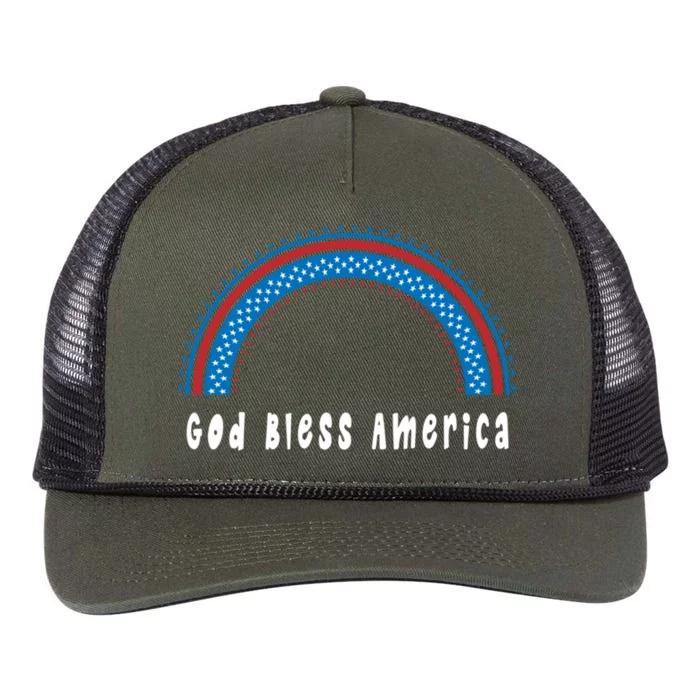 Cute God Bless America Patriotic Red White Blue Rainbow Gift Retro Rope Trucker Hat Cap