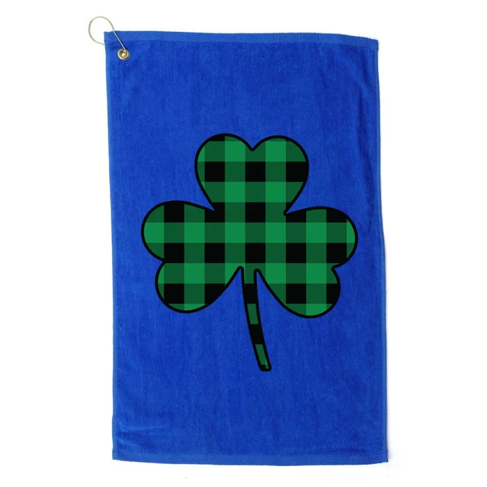 Cute Green Buffalo Plaid Shamrock St Patricks Day Gift Platinum Collection Golf Towel