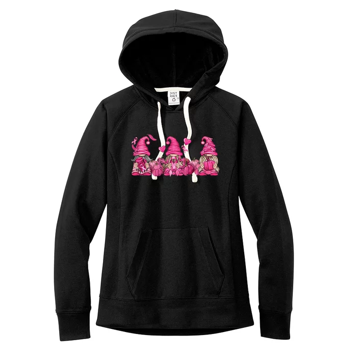 Cute Gnome Breast Cancer Three Gnomies Autumn Fall Halloween Great Gift Women's Fleece Hoodie