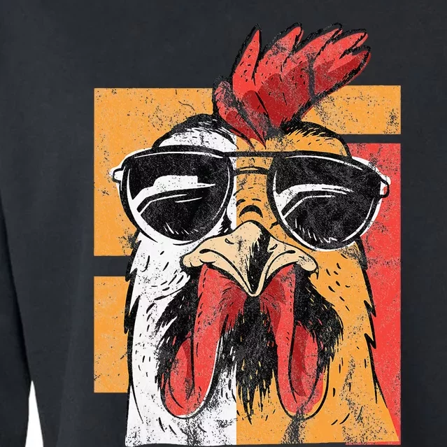 Cool Rooster Wearing Sunglasses Retro Vintage Chicken Cropped Pullover Crew