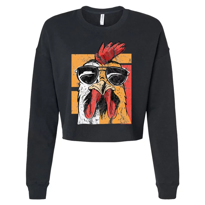 Cool Rooster Wearing Sunglasses Retro Vintage Chicken Cropped Pullover Crew