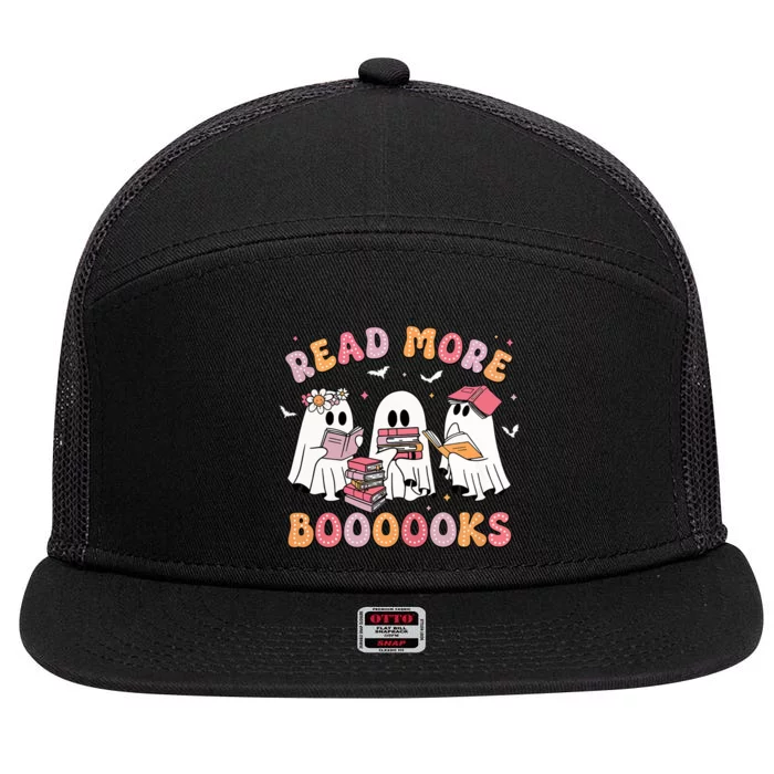 Cute Ghost Book Read More Books Funny Teachers Halloween 7 Panel Mesh Trucker Snapback Hat