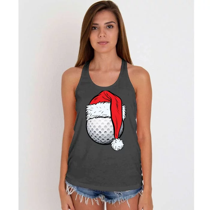 Christmas Golf Ball Santa Hat Funny Sport Xmas Women's Knotted Racerback Tank